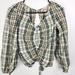 Willow Root Top Womens Small Cinched Front Western Cropped Open Tie Back Cottage